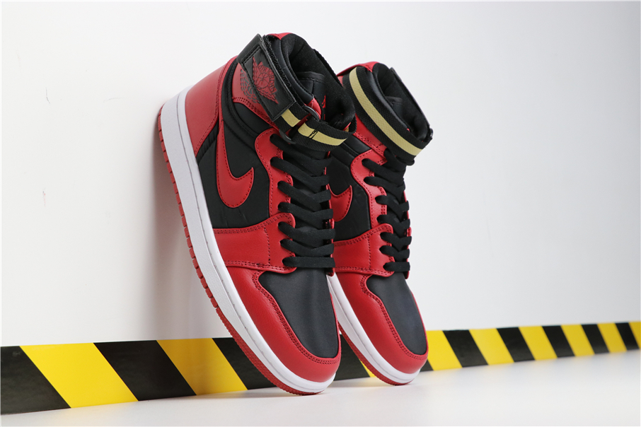 2019 Air Jordan 1 Strap Bred Black Red - Click Image to Close